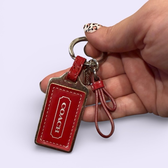 Coach Accessories - Coach Red Leather Key Fob hangtag designer silver keychain women’s ribbon